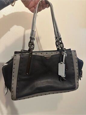 Coach Dreamer Blue and Gray Studded Leather Shoulder Bag